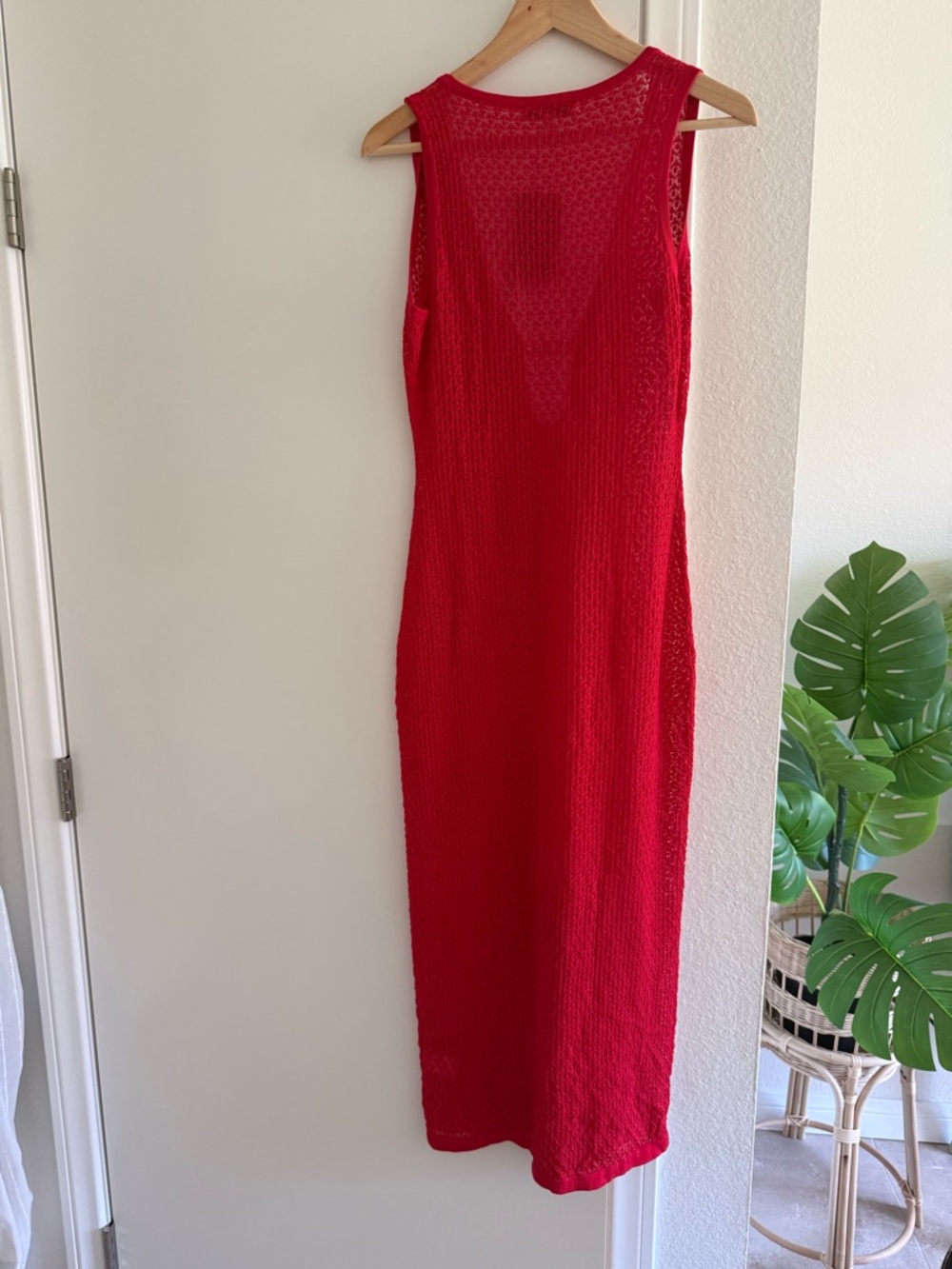 Red Knit Scoop-Neck Swim One-Piece Cover Dress - Picture 5 of 6